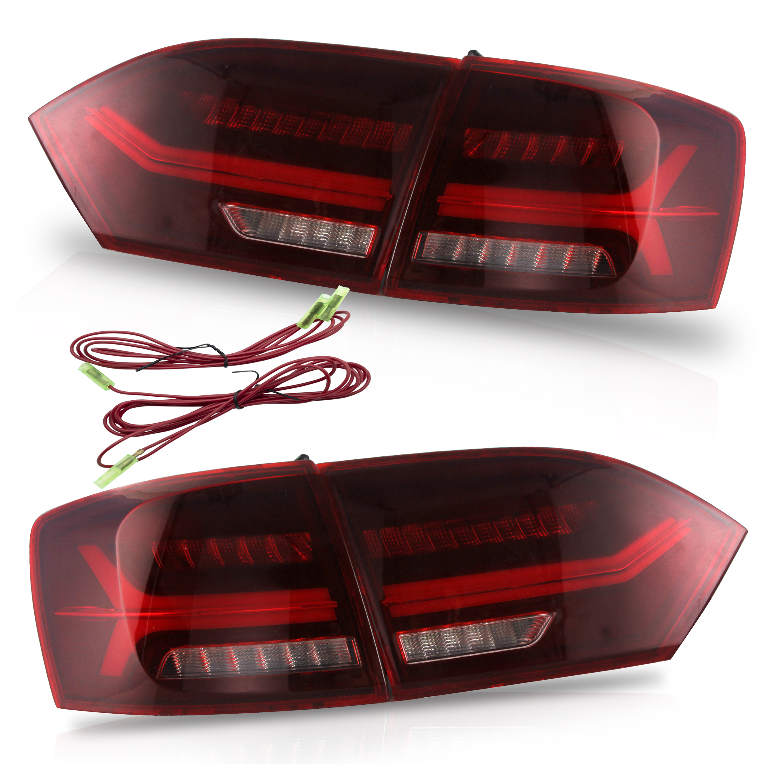 Custom RED CLEAR Fiber Optic LED Taillights w// Sequential for 11-14 Jetta MK6